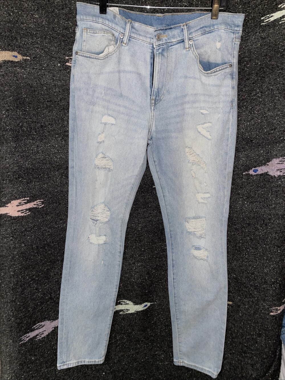 H&M Bodycon Fit Skinny Jeans Mens 38X32 Grey Denim Cotton Stretch Distressed